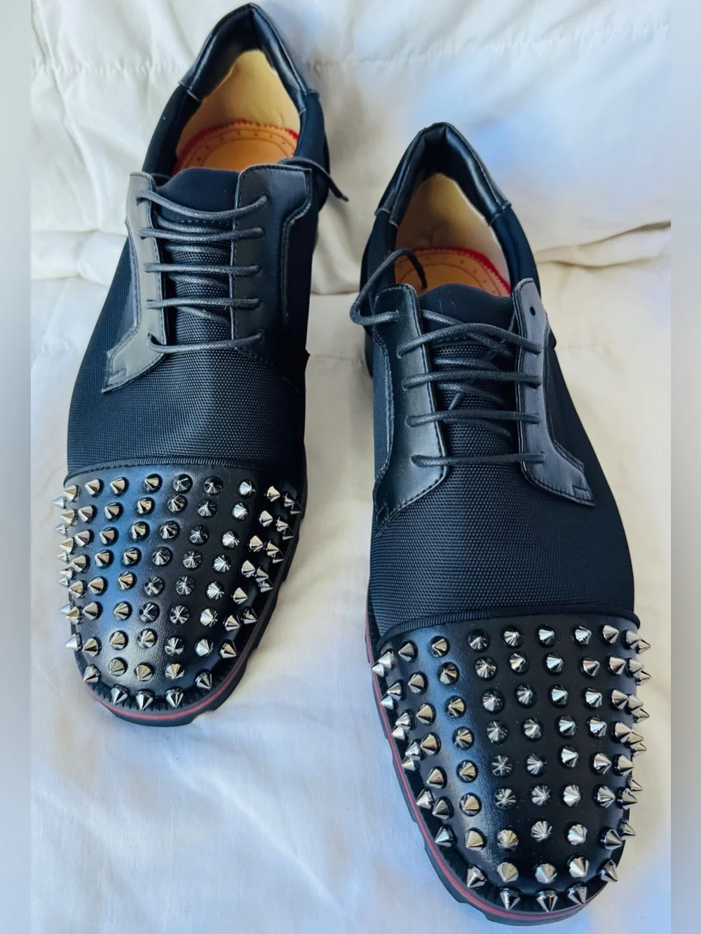 Christian Louboutin-Men's Black Studded Lace-Up Dress Shoes